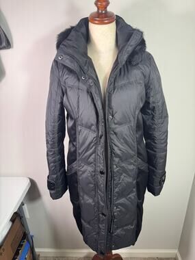 Tahari Black Long Puffer Winter Coat Size XS